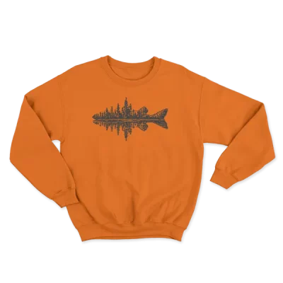Forest Fish Silhouette With Mountain Lake Reflection, Camping Outdoor Nature