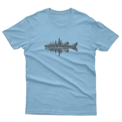 Forest Fish Silhouette With Mountain Lake Reflection, Camping Outdoor Nature